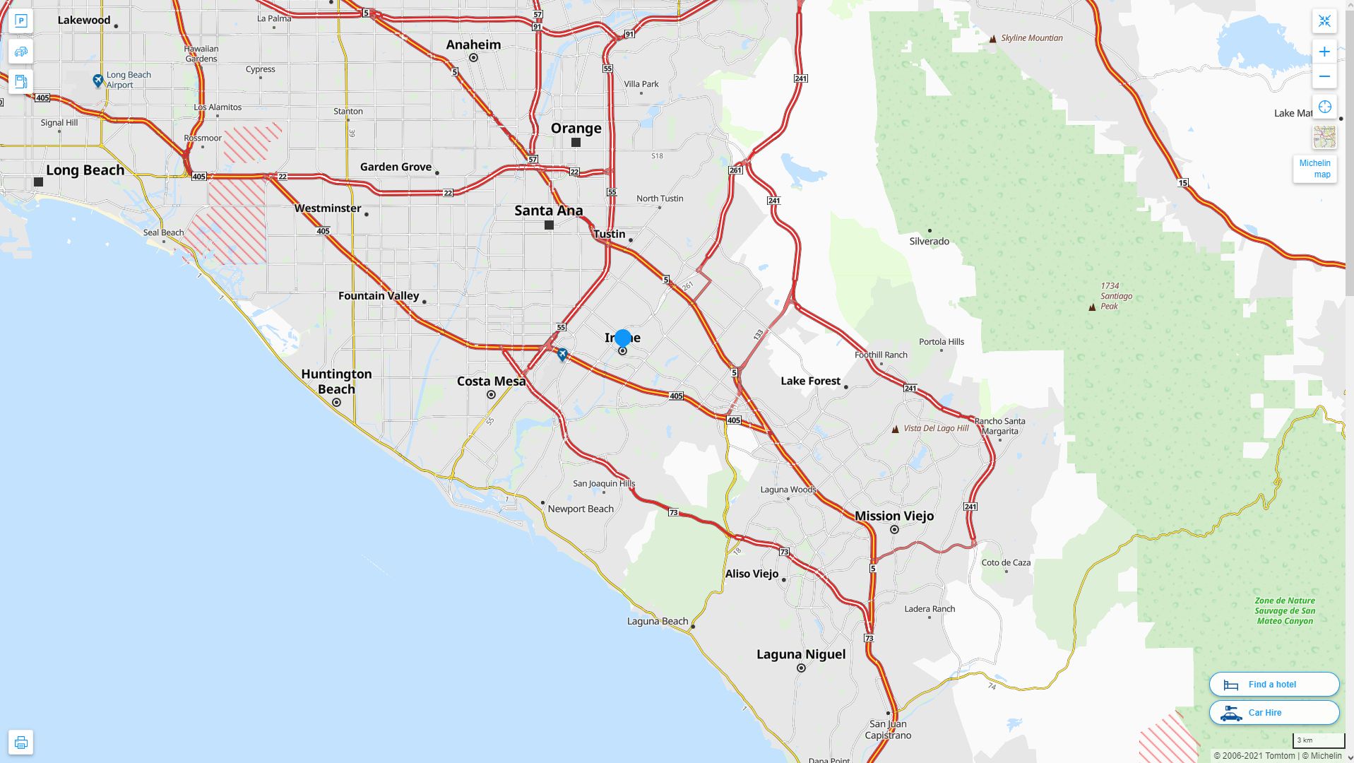 Irvine California Highway and Road Map
